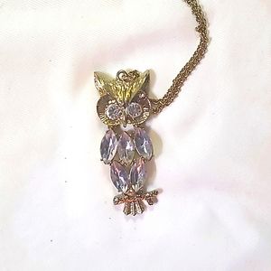 Jewel-encrusted Articulated Owl | Long Necklace